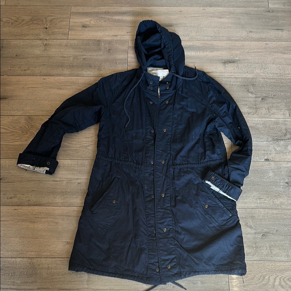 J. Crew Navy Hooded Trench Coat